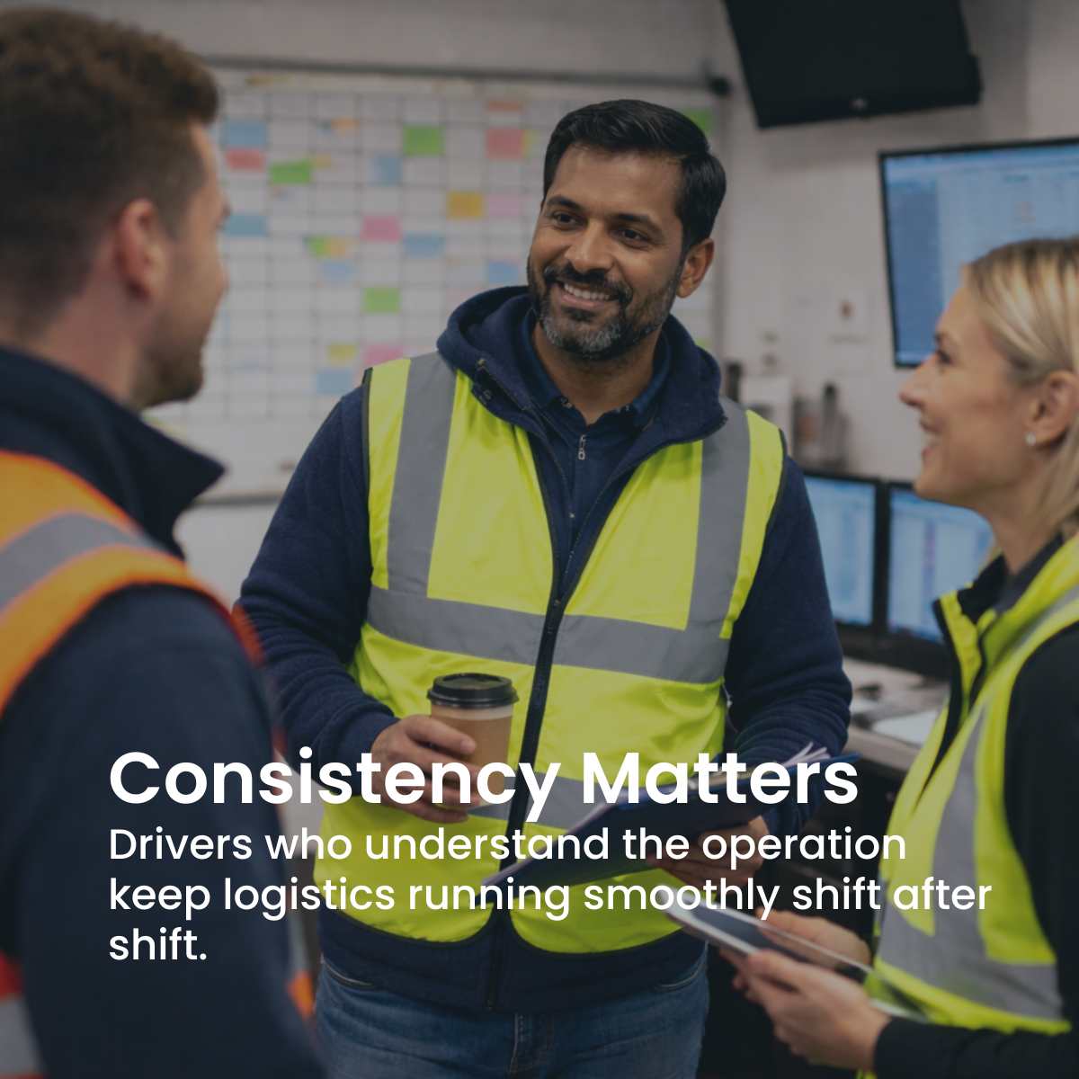 experienced-agency-hgv-driver Experienced agency HGV driver speaking with transport team before starting regular assignment